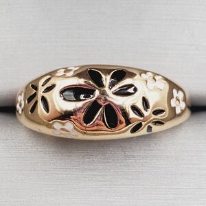 Yellow Gold Plated Floral Flower Enamel Dome Ring